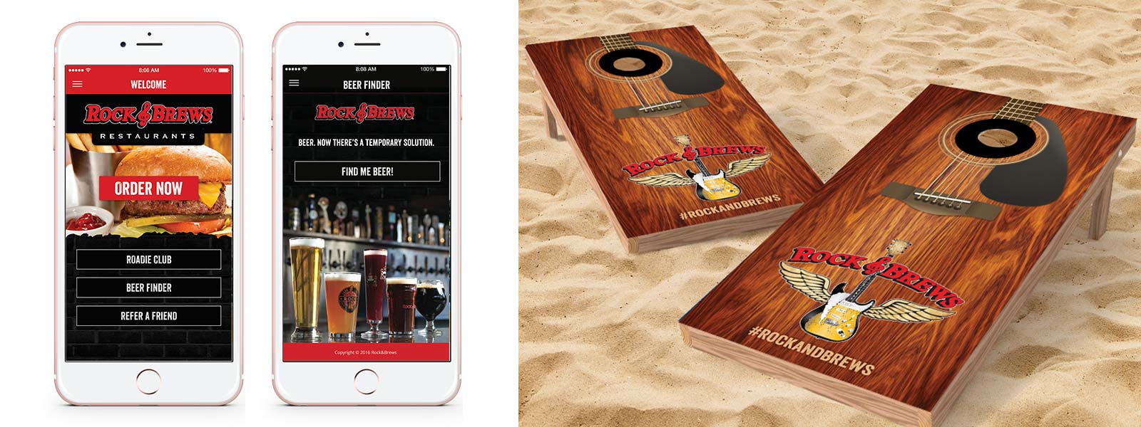 Rock & Brews mobile app and cornhole