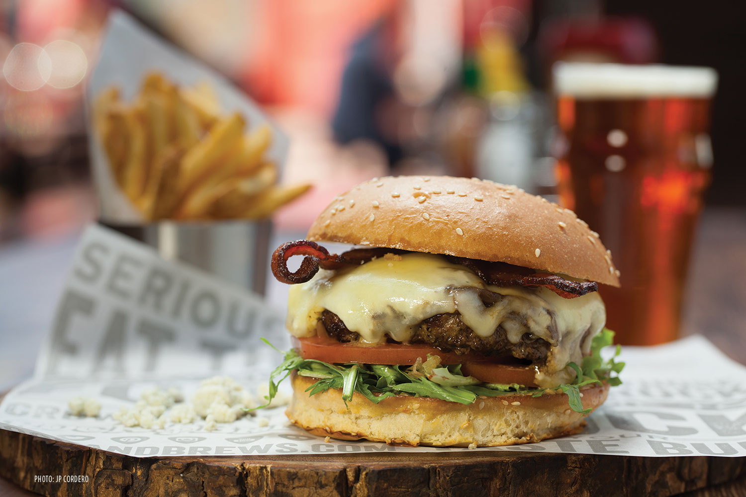 cheeseburger with bacon at Rock & Brews restaurant