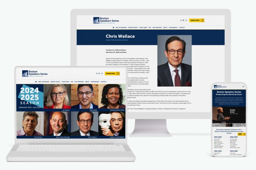 CSS Group's Boston Speakers Series responsive website shown on a desktop computer, laptop, and phone