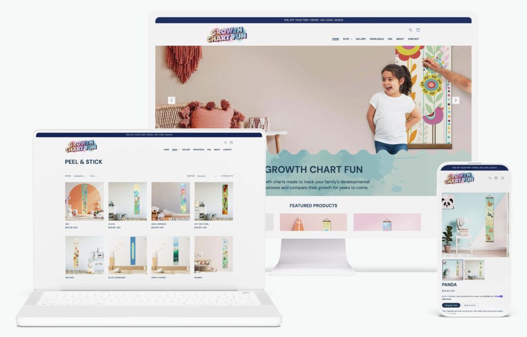 Growth Chart Fun website shown on a phone, laptop, and desktop computer