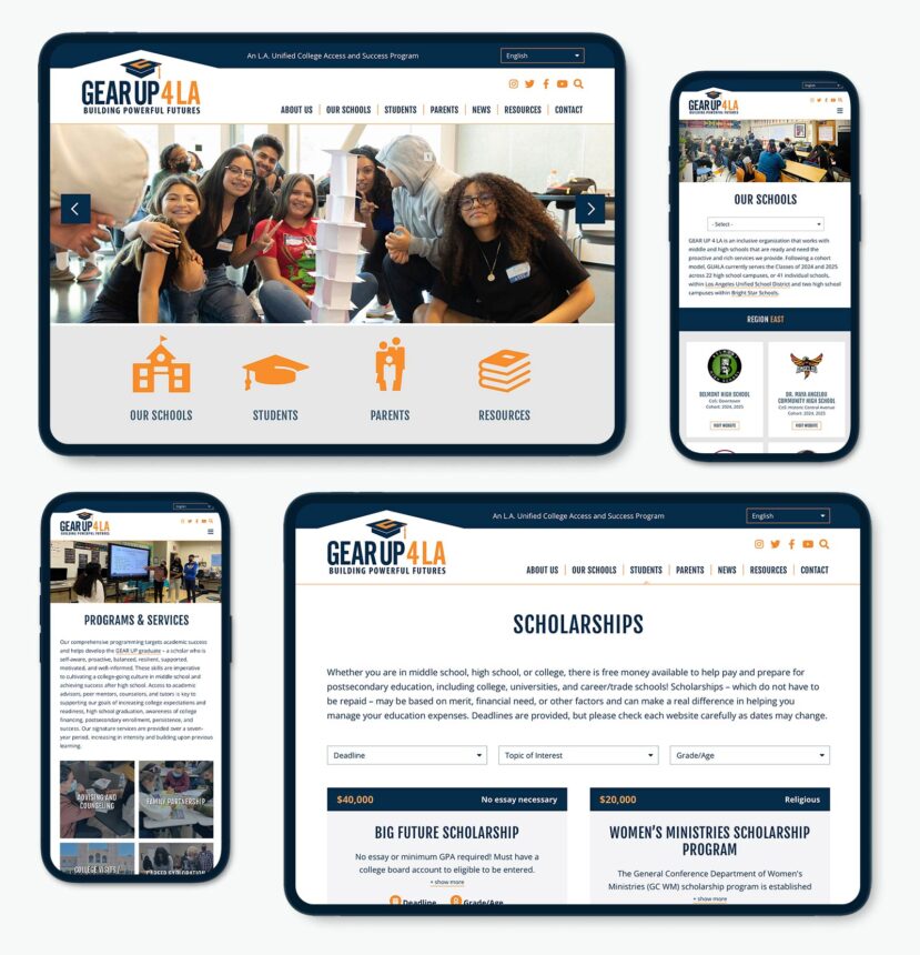 GEAR UP 4 LA's website shown on phones and tablets