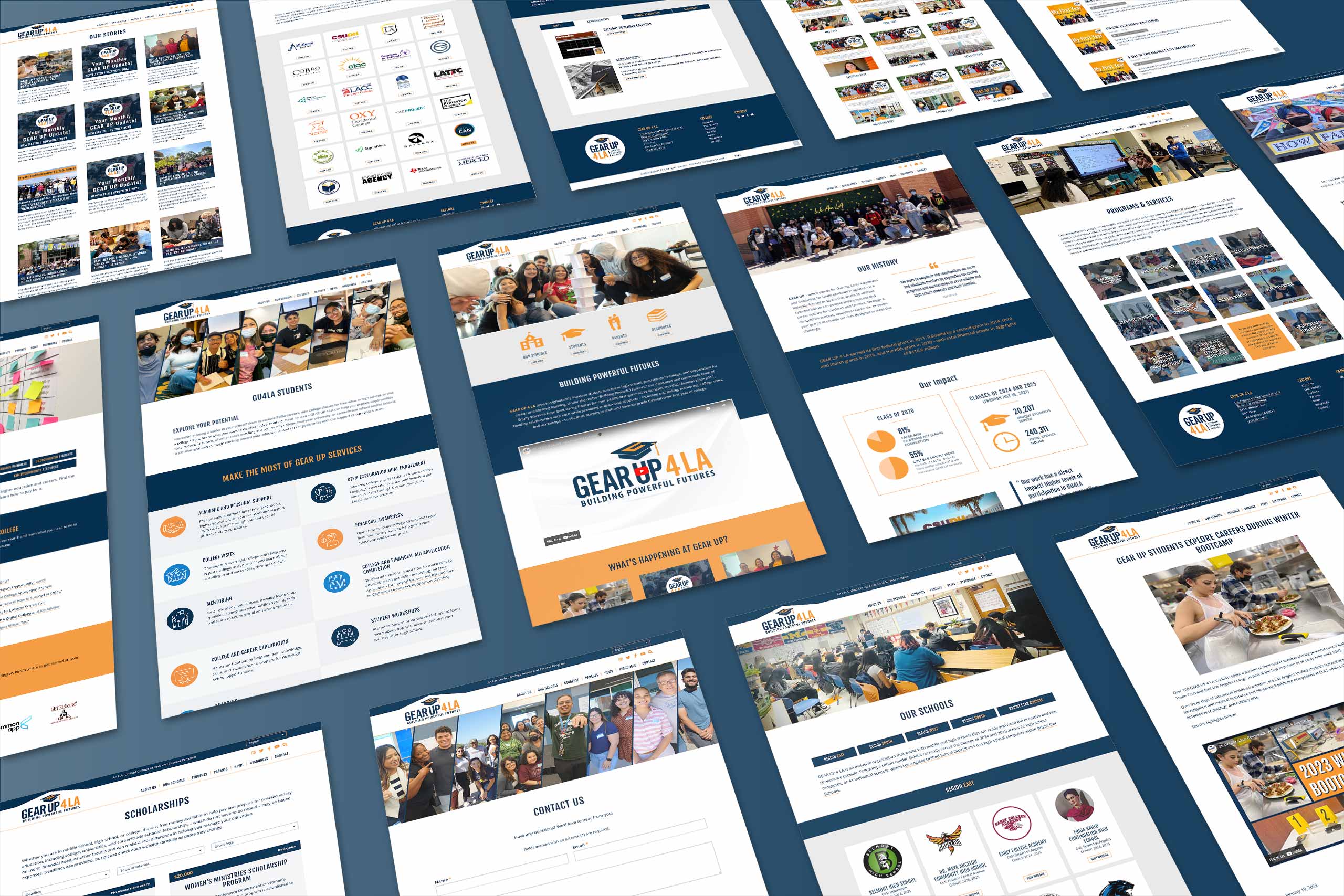 Various pages of the GEAR UP 4 LA responsive website