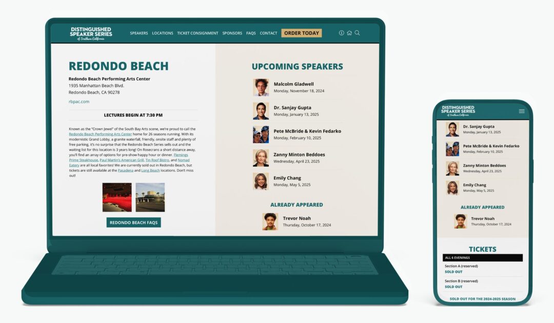  Distinguished Speaker Series responsive website shown on a laptop and phone